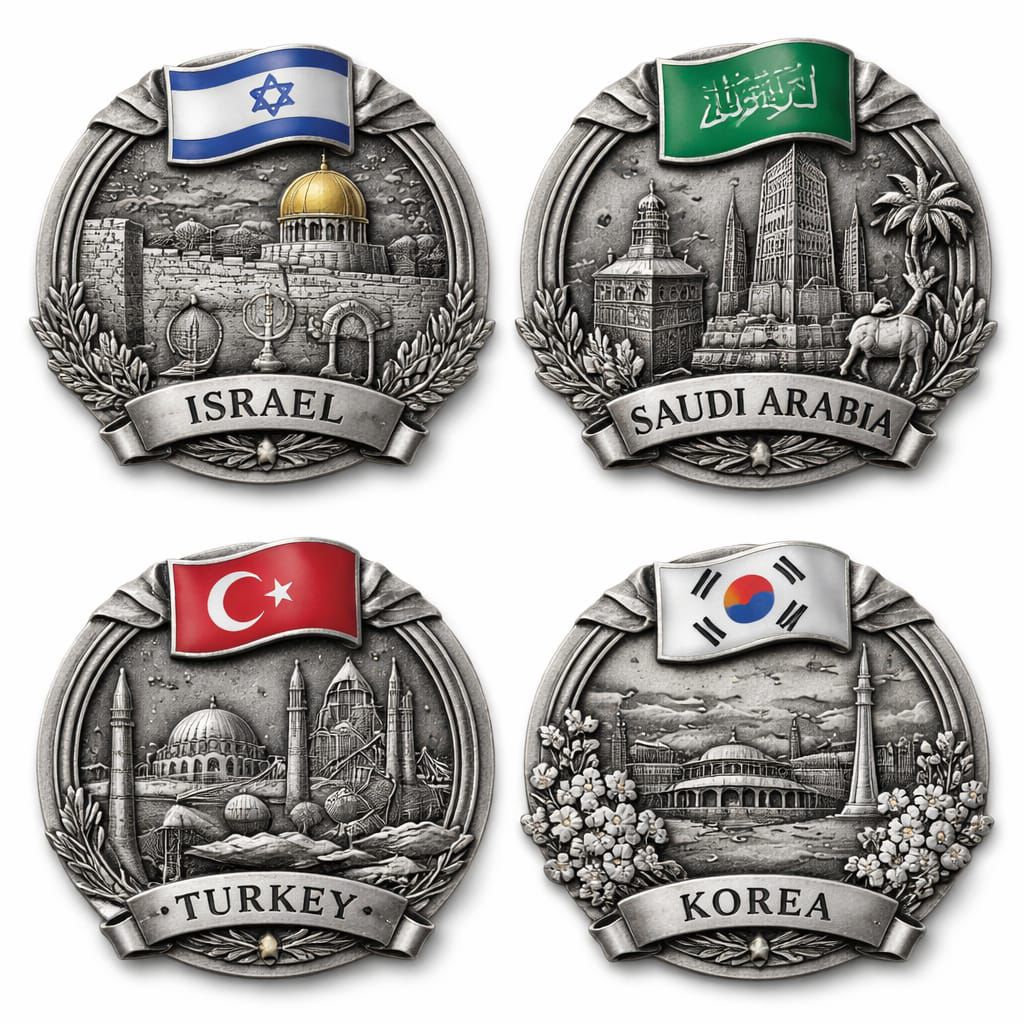 Sentosa Pewter Country Emblem Badges Set